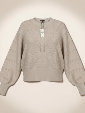 Express Neutral Slouchy Crewneck Sweater in Taupe